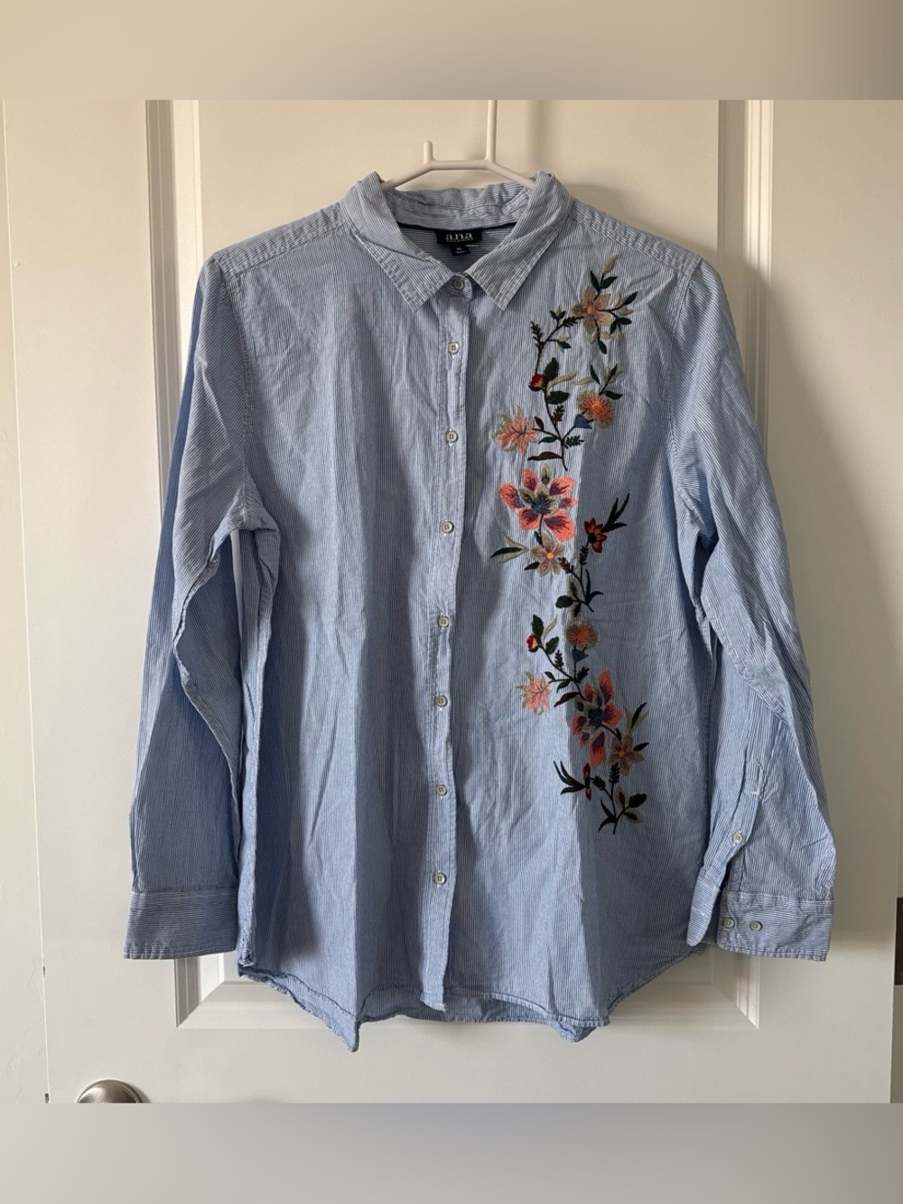Anna Light Blue Striped Shirt with Floral Embroidery